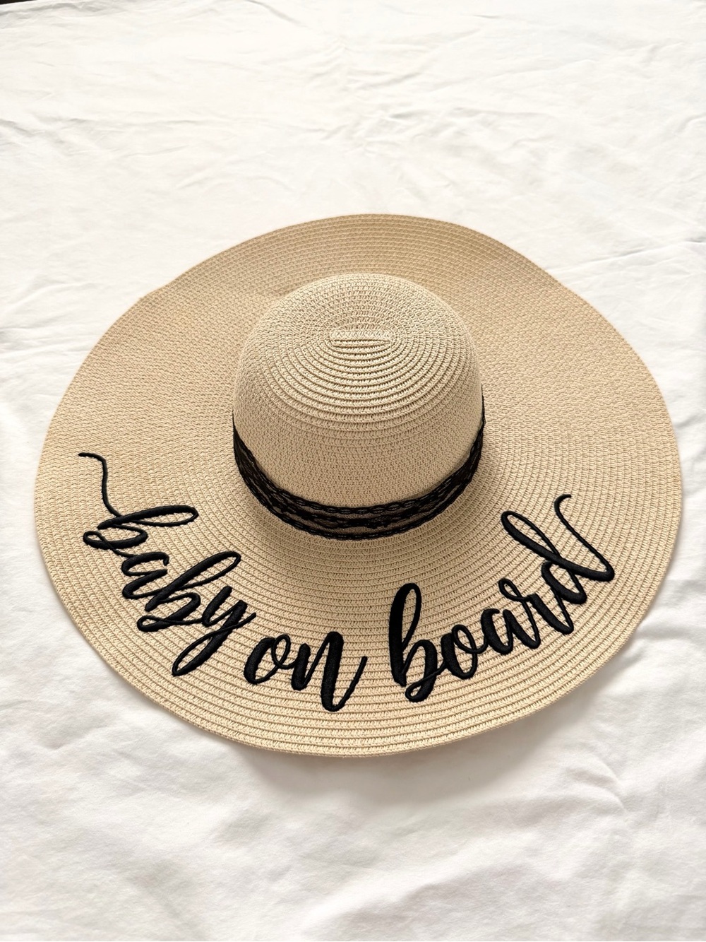 Chic Soul Embroidered “Baby on Board” Wide Brim Floppy Straw Hat | Adjustable